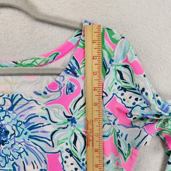 Lilly Pulitzer Dress Women Small Blue Pink Floral Sophie Ruffle Shift 3/4 Sleeve - Picture 4 of 11